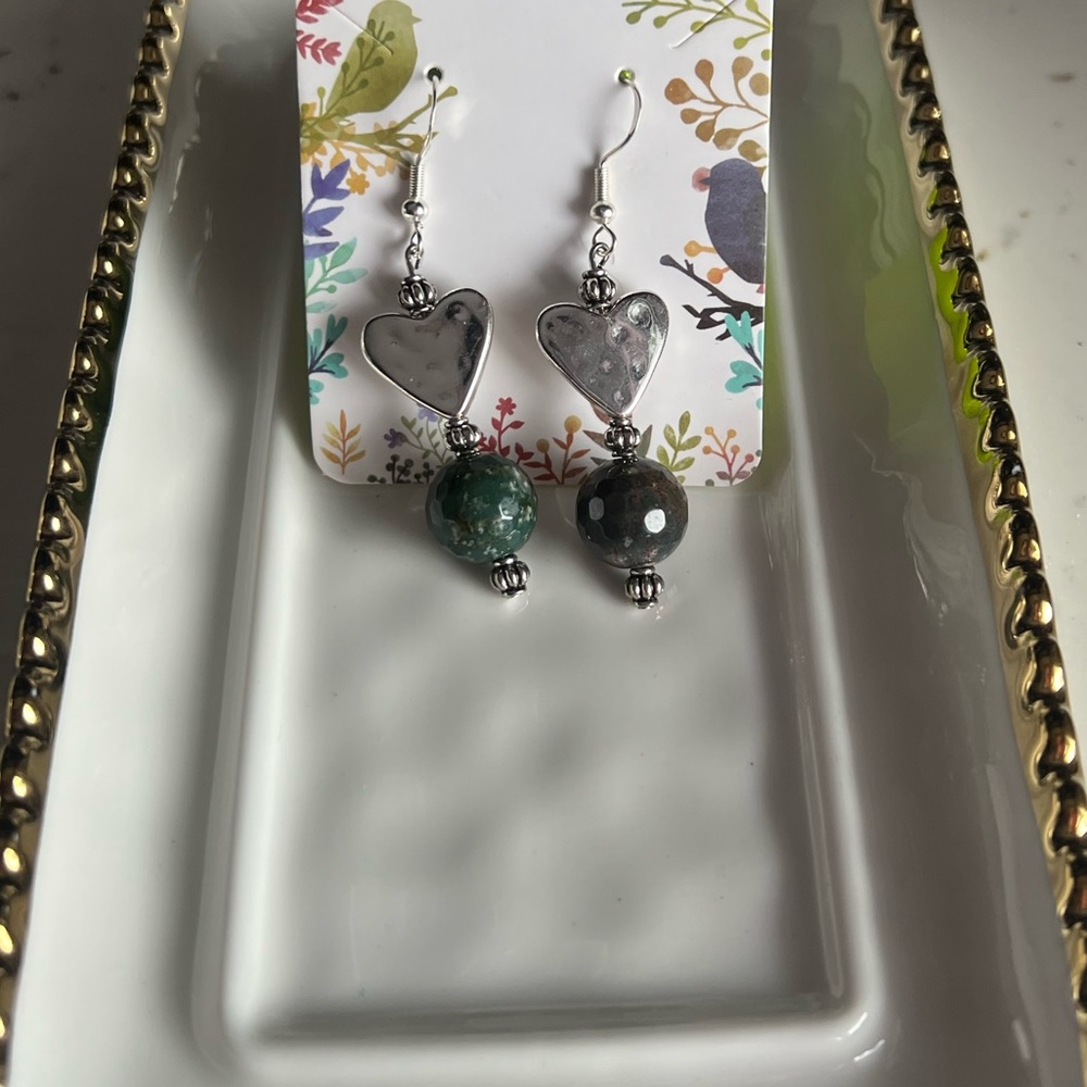 Silver Heart Drop Earrings